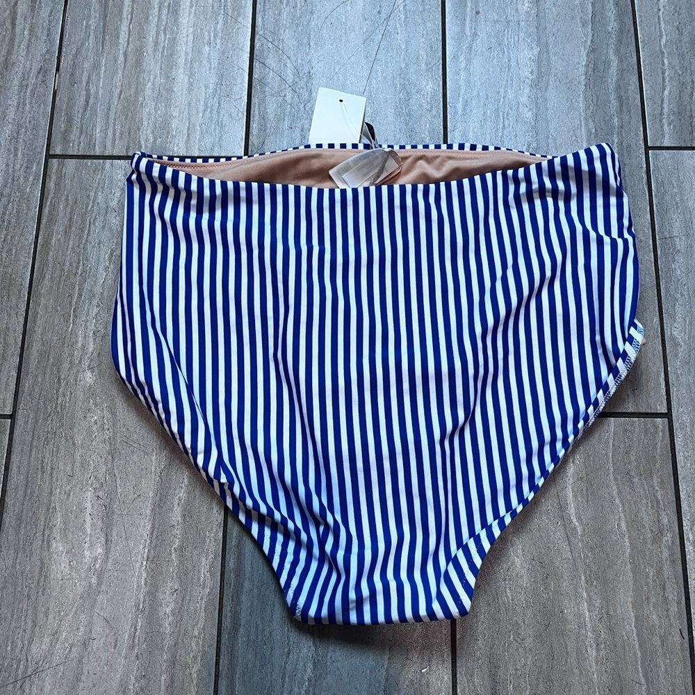 J Crew Factory Blue Stripped Bikini Bottom Size Large NEW WITH TAGS - Picture 4 of 5